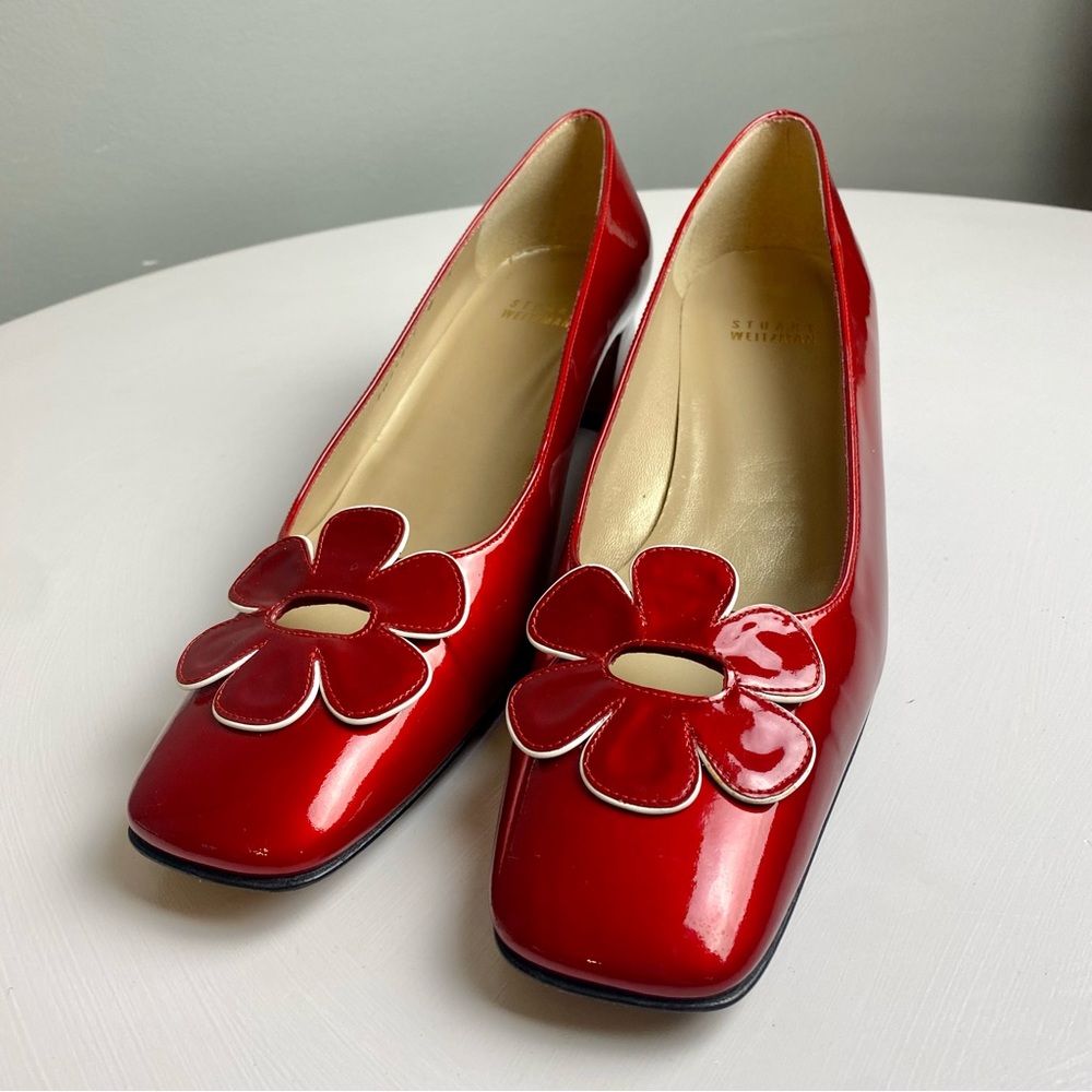 Stuart Weitzman Red Patent Leather Daisy Mod Shoes 8